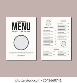 Modelo de Menu Moderno Restaurante. Projeto de panfleto Fast food. Brochura Editável Bifold para Food Business Promotion.Elegant Food Menu Design. Folheto de restaurante com fundo abstrato.