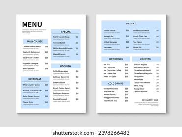 Modern restaurant menu template. Food and drink menu layout design. Vector illustration