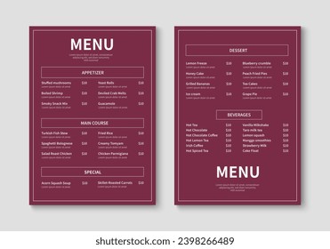 Modern restaurant menu template. Food and drink menu layout design. Vector illustration