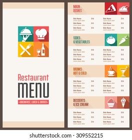 A Modern Restaurant Menu Template with nice Icons in Flat Shadow Style