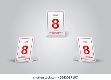 Modern Restaurant Table Number 8 Reservation Card Mockup – Elegant Red Design