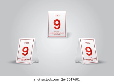 Modern Restaurant Table Number 9 Reservation Card Mockup, Elegant Red Design