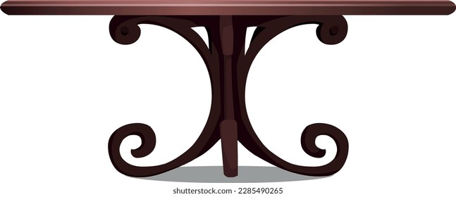 modern restaurant table with tablecloth, candles in candlestick, plant, wineglasses, reservation tabletop sign standing on it and two chairs. Bright colored cartoon vector illustration.