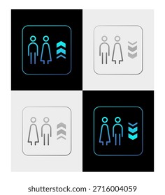 Conjunto de iconos de ascensor de baño moderno con diseño de interfaz claro y oscuro