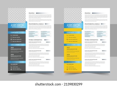 Modern Resume and Cover Letter Layout Vector Template for Business Job Applications, Minimalist resume cv template, Yellow CV curriculum vitae and cover letter design template. Creative vector layout.