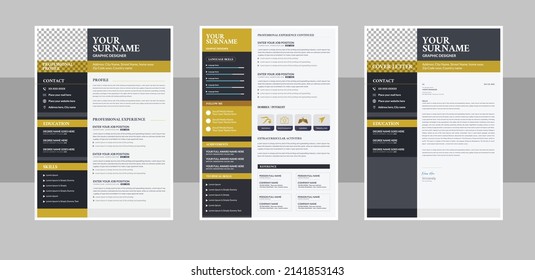 Modern Resume and Cover Letter Layout Vector Template for Business Job Applications, Minimalist resume cv template, Resume design template, cv design. Professional Cv resume Design Template