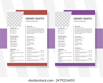 Modern Resume and Cover Letter Layout Vector Template for Business Job Applications, Minimalist resume cv template, Resume design template, cv design, multipurpose resume design