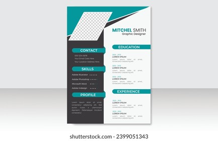 Modern resume and curriculum vitae template design.