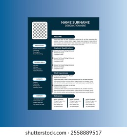 Modern Resume Design, Display for Promotional Campaigns, Blue Resume Template, Rectangle Shape. Two.