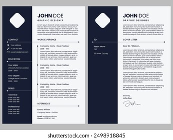 Modern resume template for job seeker. Elegant cv design template. Minimalism cover letter design.