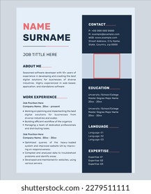 Modern resume template with space for your own text. Vector illustration