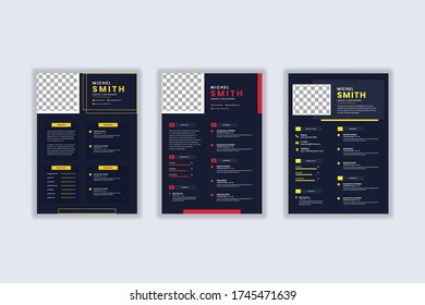 Modern Resume Template Vector for Jobs Applications, Black - white minimalist cv templates.