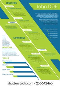 Modern resume with unusual design in green blue and white colors