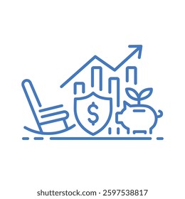 Modern Retirement Icon Rocking Chair Shield Dollar Piggy Bank Growth Calendar Graph