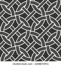 Modern Retro Abstract Complex Chain Style Circles Diagonal Stripes Geometric Interlock Seamless Vector Pattern Trendy Fashion Colors Perfect for Allover Fabric Print or Wrapping Paper Black Gray