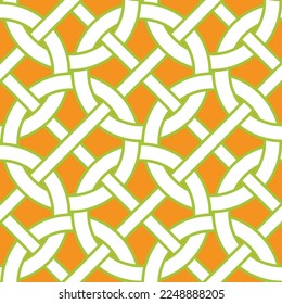 Modern Retro Abstract Complex Chain Style Circles Diagonal Stripes Geometric Interlock Seamless Vector Pattern Trendy Fashion Colors Perfect for Allover Fabric Print or Wrapping Paper Orange Green