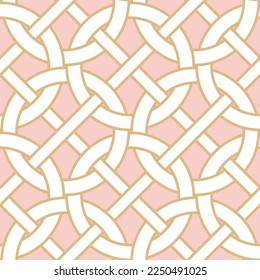 Modern Retro Abstract Complex Chain Style Circles Diagonal Stripes Geometric Interlock Seamless Vector Pattern Trendy Fashion Colors Perfect for Allover Fabric Print or Wrapping Paper Pastel Pink