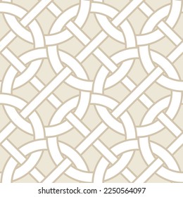 Modern Retro Abstract Complex Chain Style Circles Diagonal Stripes Geometric Interlock Seamless Vector Pattern Trendy Fashion Colors Perfect for Allover Fabric Print or Wrapping Paper Beige Tones