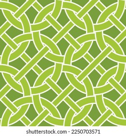 Modern Retro Abstract Complex Chain Style Circles Diagonal Stripes Geometric Interlock Seamless Vector Pattern Trendy Fashion Colors Perfect for Allover Fabric Print or Wrapping Paper Green Tones