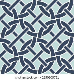 Modern Retro Abstract Complex Chain Style Circles Diagonal Stripes Geometric Interlock Seamless Vector Pattern Trendy Fashion Colors Perfect for Allover Fabric Print or Wrapping Paper Mint Navy Blue