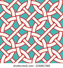 Modern Retro Abstract Complex Chain Style Circles Diagonal Stripes Geometric Interlock Seamless Vector Pattern Trendy Fashion Colors Perfect for Allover Fabric Print or Wrapping Paper Tiffany Blue