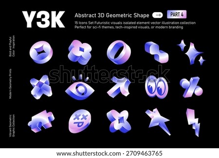 Modern Retro Abstract Geometric 3D Icons set, Futuristic visuals isolated element vector illustration collection Perfect for sci-fi themes, tech-inspired visuals, or modern branding