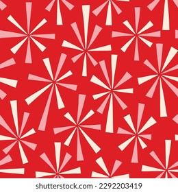 Modern Retro Atomic Star Burst Vector Seamless Pattern. Festive Fireworks Background. Abstract Geometric Celebration Texture