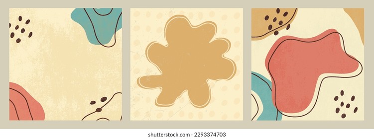 modern retro background, art blots with place for text. abstract set of lines, dots, shapes with texture. vector illustration for print, social media, banner, poster design.