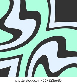 Un fondo retro moderno con remolinos audaces y fluidos en una paleta de colores pastel de tonos fríos de menta, azul claro y carbón.