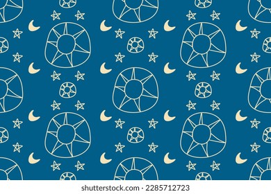 Modern retro bohemian seamless pattern sun star and moon vector illustration for interior and fabric design 