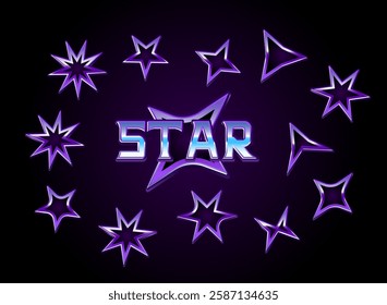 modern retro chrome star banner frame badge set collection