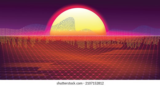 Moderno fondo retro futurista . Sintonizador de diseño .Vector con varias formas geométricas. Resumen del arte contemporáneo. Ciberpaisaje digital. Nuevo modernismo 