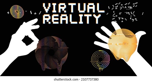 Modern retro futuristic background . Retro wave poster .Vector design composition with various geometric shapes . Abstract contemporary art . Digital virtual reality . New modernism 