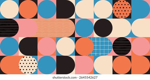 Modernes geometrisches Retro-Muster mit handgezeichneten Texturen