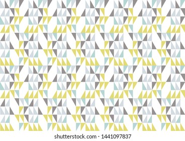 modern, retro, geometric pattern wallpaper with triangle elements in yellow, blue and grey pastel colors