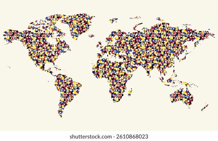 Modern retro minimalist multi colour vintage shape of world maps