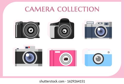 Modern and retro photo camera set in flat style design vector illustration.