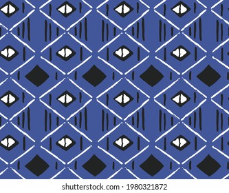 Modern Retro seamless pattern from the 50s and 60s. Seamless abstract Vintage background in sixties style. Geometric pattern. blue background.