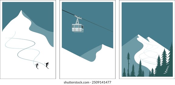 Moderne Retro Ski Poster, Snowboard Kunstdrucke