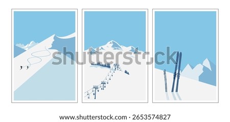 Modern retro ski posters, snowboard art prints