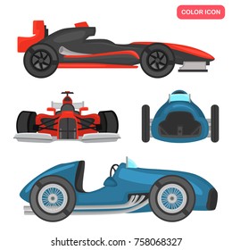 Modern and retro sport racing cars color flat icons set