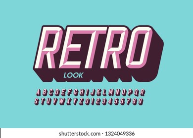 Modern retro style font design, retro look alphabet letters and numbers vector illustration