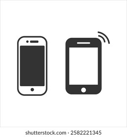 Modern and retro style phones. Smart phone of new generation. Touch screen. World technology
