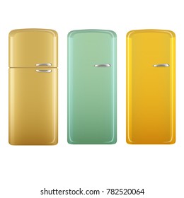 Modern retro style refrigerator. Painted cooler set. Vector illustration isolated on white background. 