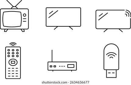 Modern and Retro Television Icon Set for Streaming and Media Interfaces.