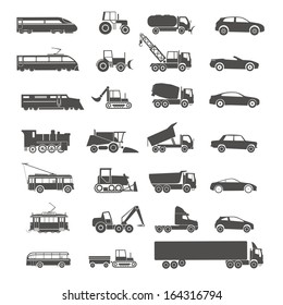 Modern and retro transport silhouettes collection isolated on white