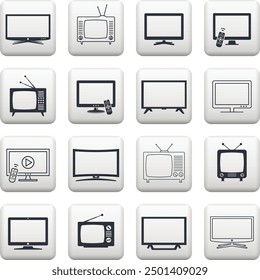 Modern and Retro TV icons on gray buttons