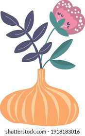 modern retro vase with flowers and blossom in hygge style, vector