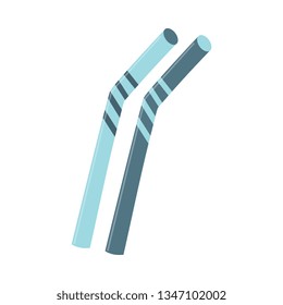 Modernas pajillas de acero reutilizables en estilo plano aisladas sobre fondo blanco - ilustración vectorial de paja metálica para el concepto de basura cero y productos ecológicos.