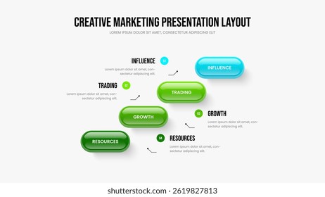 Modern Review Four Element Infographic Presentation Layout. Financial Proposal Frame Design Vector Illustration. Sales Plan 4 Option Diagram Slideshow Template.